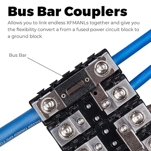NVX XFMANL 1/0 to 4 Gauge ANL/Mini-ANL Modular Inline Fuse Holder – Linkable Fuse Block with Solid Brass Construction and High-Temp Housing – Car & Marine Audio Circuit Protection