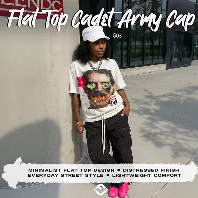 Funky Junque Distressed Military Hat – Newsboy Hats for Women, Short Brim Army Baseball Cap, Womens Cadet Hat Trendy Style