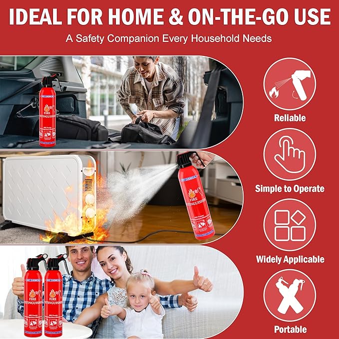 ABC Dry Chemical Fire Extinguisher with Wall Mount - Household Marine Fire Extinguisher for Kitchen Home, Car, Boat, Truck, Electrical, Grease Fires