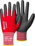 KAYGO Work Gloves PU Coated-12 Pairs, KG15P,Nylon Lite Polyurethane Safety Work Gloves, Gray Polyurethane Coated, Knit Wrist Cuff,Ideal for Light Duty Work (Large, Red)