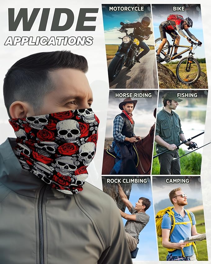 Cuffbow 12 Pack Neck Gaiters Face Mask Bandana Balaclava for Men Women Cooling Neck Gaiter Summer UV Sun Protection Scarf