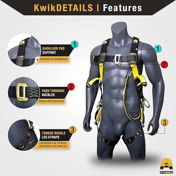 KwikSafety - Charlotte, NC - SUPERCELL Safety Harness [2 PACK] Premium Shoulder Padding ANSI OSHA Full Body Fall Protection Work Equipment | Construction Tower Climbing Roofing