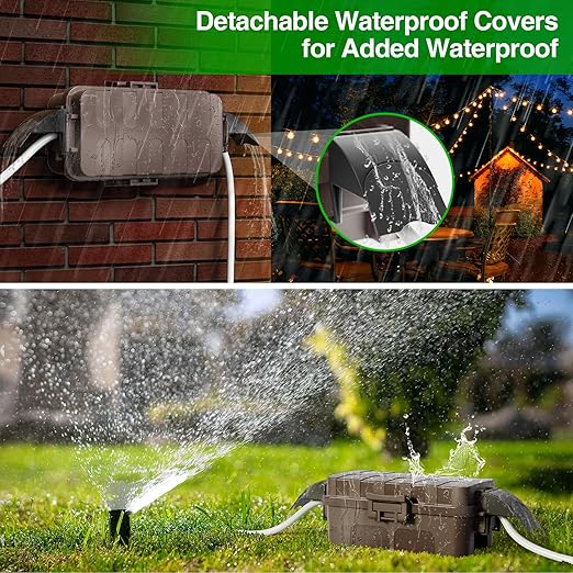 Flemoon IP55 Small Outdoor Electrical Box Waterproof (Inner 5.9 x 3.2 x 1.8inch), Extension Cord Cover with Detachable Awning Covers for Plug, Outlet, Holiday Lights, Brown