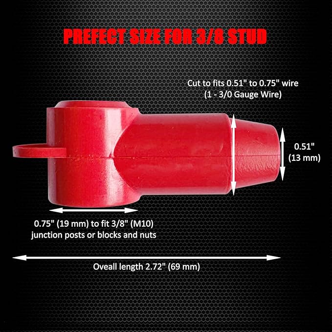 Ampper 12 Pcs Silicone 3/8" Stud Terminal Covers, Flexible Post Terminal Cover Protector Boot for Battery Power & Ground Junction Block Post, Fits 1-3/0 Gauge Wire (Red & Black)