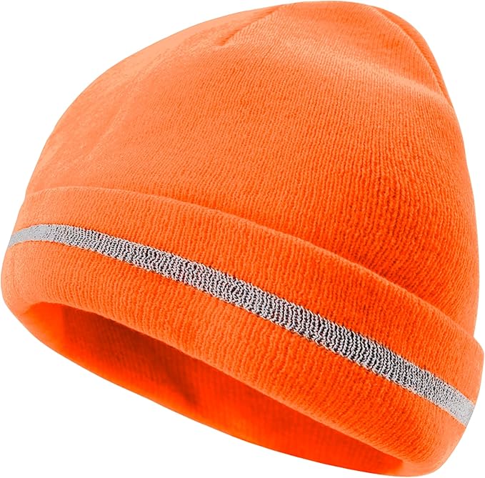 JORESTECH Safety Beanie Unisex Knit Cap Black with Reflective Stripe or Reflective Stitching High Visibility