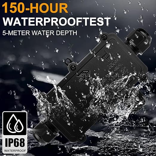 IP68 Waterproof Junction Box Outdoor,3-Way Electrical Junction Box Outdoor with 3 Cable M20 Gland Wire Connector Extension Electrical Cable Protector for Diameter Cable Ø4-12mm Black
