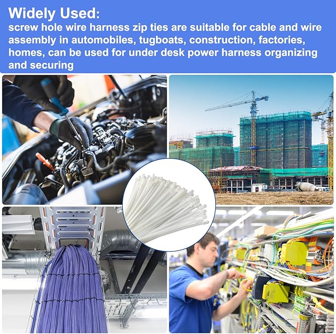 120 PCS 12 Inch Plastic Zip Ties with Screw Holes, Heavy Duty Mountable Cable Ties, UV Resistant Electrical Zip Ties for Indoor & Outdoor (White)