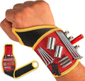 BINYATOOLS Magnetic Wristband for Tools Gift for Him Magnet Screw Holder Wrist Support Keeps Screws Nails Drill Bits Handy Unique Tool Gadgets for Men's & Dad (RED)