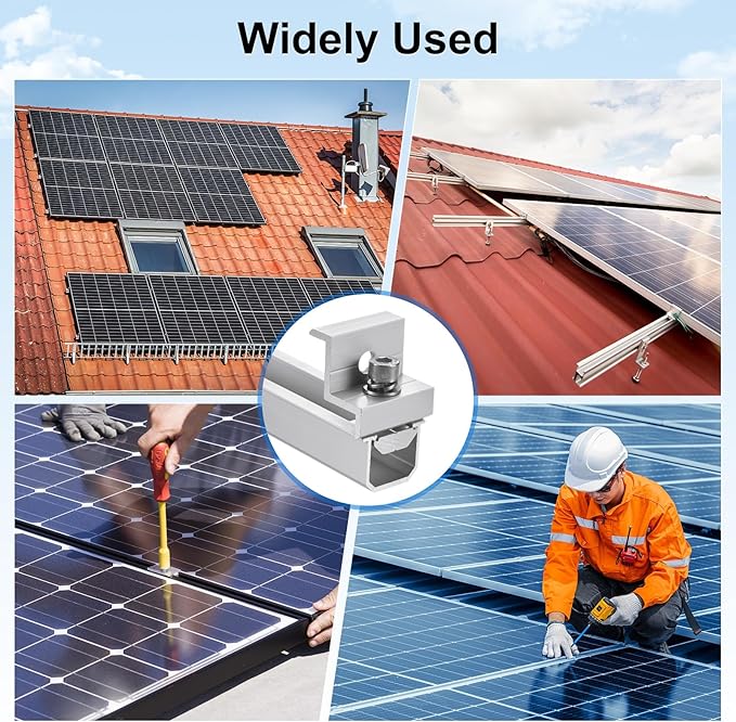 10 PCS Solar Panel Mounting Brackets Kits, Aluminum Alloy 120mm Z Bracket Solar Panel Mounting Rails, 30mm/35mm End Clamp & Mid Clamp for Flat, Metal, Tin, Sheet Roof
