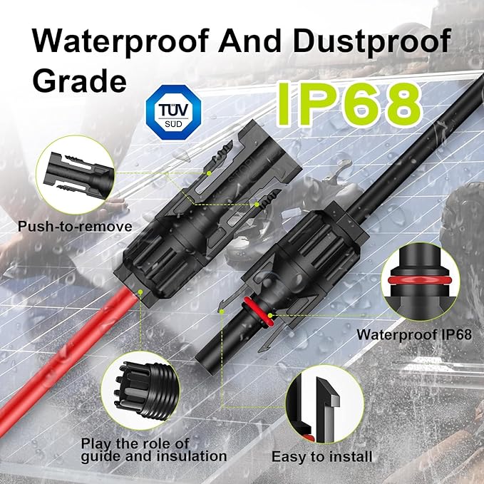 Solar Extension Cable 33Ft 10AWG, Solar Wire with Tool-Free Solar Connectors, Waterproof Solar Panel Extension Cable 6mm², PV Cable 10Gauge for Home Boat RV Solar Panels(33ft)