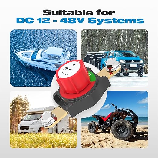 Side Post Battery Disconnect Switch, Malictele On/Off 12-48V Heavy-Duty Battery Disconnect Switch 275A Kill Switch for Car, Marine, RV, Boat, Truck