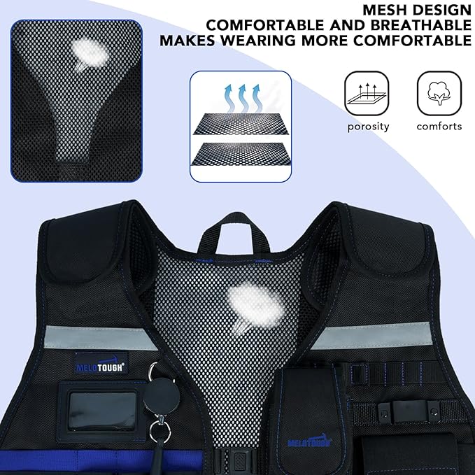 MELOTOUGH Tool Vest Safety Work Vest with Adjustable Straps,Removable Phone Holder for Electrician,Construction,Carpenters