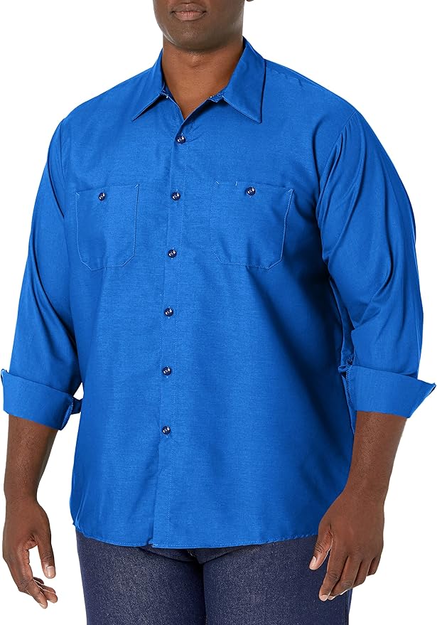 Red Kap Men's Long Sleeve Industrial Work Shirt | Moisture Wicking Button Up, Wrinkle Resistance Fights Fading & Stains