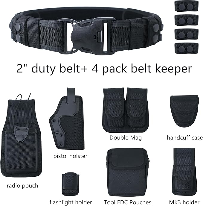 Duty Belt w/Utility Belts Law Enforcement Police Molded Pouches Kit ，Nylon Tactical Officer Security Guard Belt 4 pack Belts Keeper
