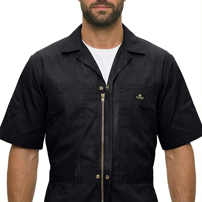 Natural Uniforms Mens Short Sleeve Zip Up Coverall, Stain and Wrinkle Resistant (Black, Medium Tall)