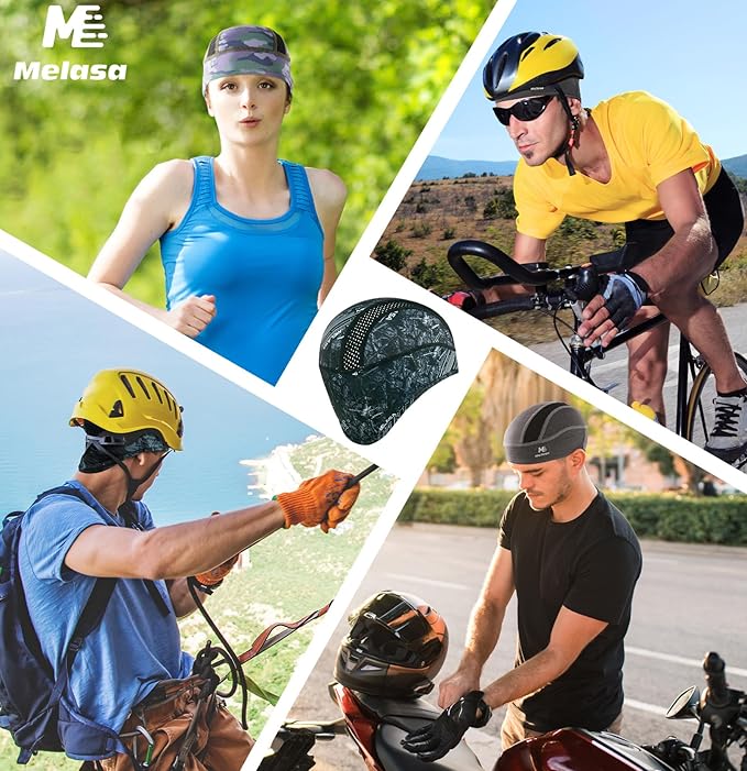 MELASA Skull Cap Cooling Helmet Liner for Hard Hat with Neck Extension Sun Protection Mesh Breathable Sweat Cap for Men Women