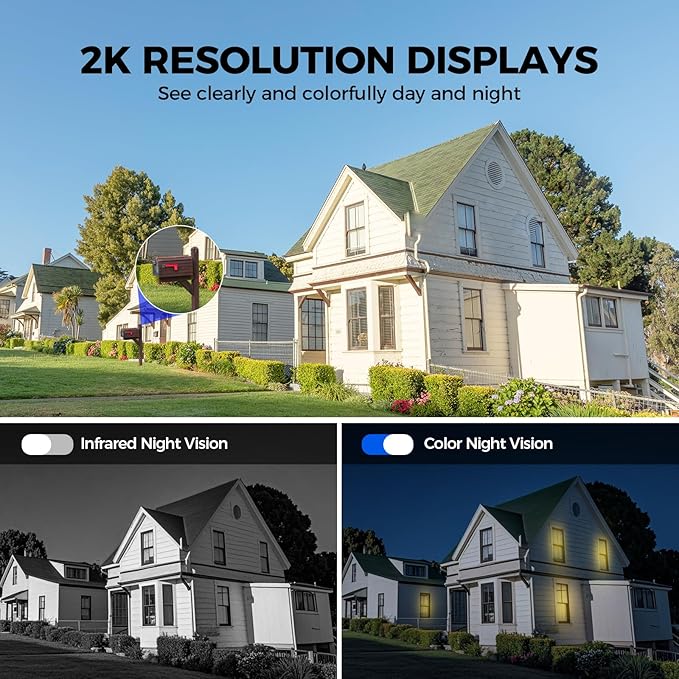 2K 360° View Security Cameras Wireless Outdoor, Solar Cameras for Home Security, Color/IR Illumination Night Vision, AI Detection, 2-Way Audio, Siren Alarm, SD/Cloud Storage, 2.4g WiFi