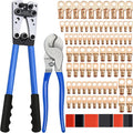 Cable Lug Crimping Tool with 84pcs Copper Wire Lugs, 100pcs Dual Wall Adhesive Heat Shrink Tubing, Wire Crimping Tool for AWG 10-1/0 Electrical Lug Crimper