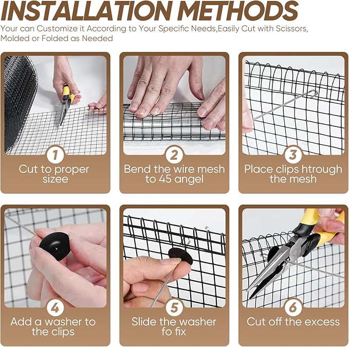 6" x 100ft Solar Panel Bird Guard, Protection Net 1/2" Mesh PVC Coated Galvanized Steel, Animal Barrier with 70 Fastener Clips for Roof Solar Panels (6in X 120ft)