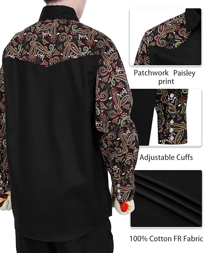BOCOMAL FR Shirts Pearl Snaps Two Tone Plaid/Solid Flame Resistant Cotton Welding Shirt NFPA 2112 CAT 2