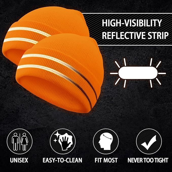 JenPen 3 Pcs Safety Beanie Reflective Hat Winter High Visibility Unisex Knit Beanie Hat Running Cap Headwear for Men Women