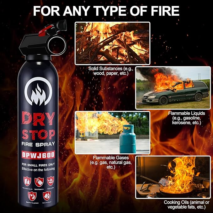 2PCS Fire Extinguisher for Home - Dry Stop Fire Extinguisher Spray, 600g Dry Chemical Fire Extinguisher for Kitchen, Car & Home | Portable, Fights Grease, Electrical & Vehicle Fires