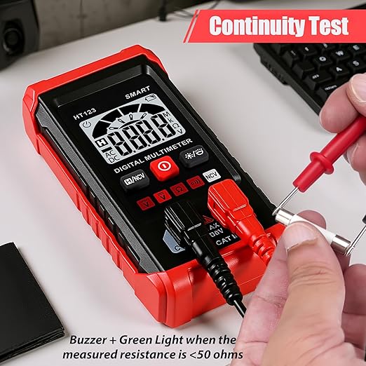 HT123 Digital Multimeter, Automatic AC DC Voltmeter, Non Contact Voltage Tester, Smart Voltage Resistance Tester Multi Meter, Auto-Ranging, Sound & Light Alarms