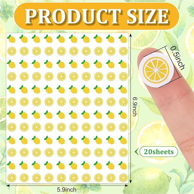 JarThenaAMCS 2400Pcs Lemon Mini Sticker Yellow Fruit Paper Decals Self-Adhesive Stickers for Summer Envelopes Scrapbook Gifts DIY Supplies, 0.5 in