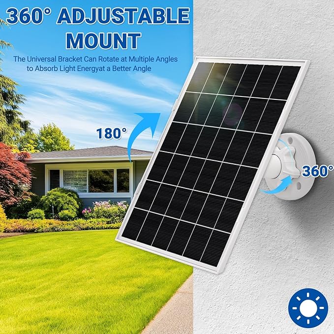 2 Pack 8w Solar Panel for Wyze & Arlo Essential Camera, Compatible with Most Low-Power Wireless Cameras, Solar Charger with 10ft Cable + Adjustable Mount, IP65 Waterproof