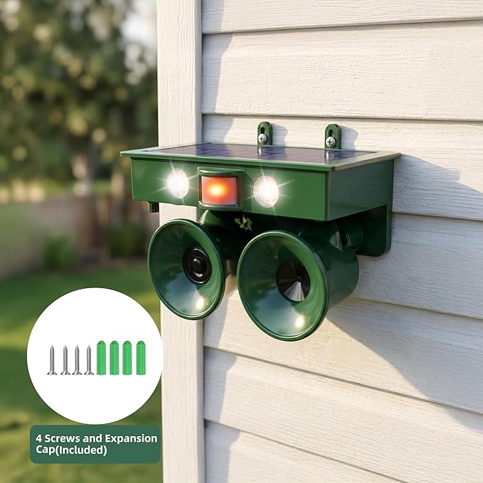 Ultrasonic Bird Repeller Solar Powered Bird Deterrents Bird Repellent Devices Outdoor with IP65 Waterproof Pigeon Woodpecker Goose Deterrent for House Pigeon Repellent for Balconies Patio Garden Farm