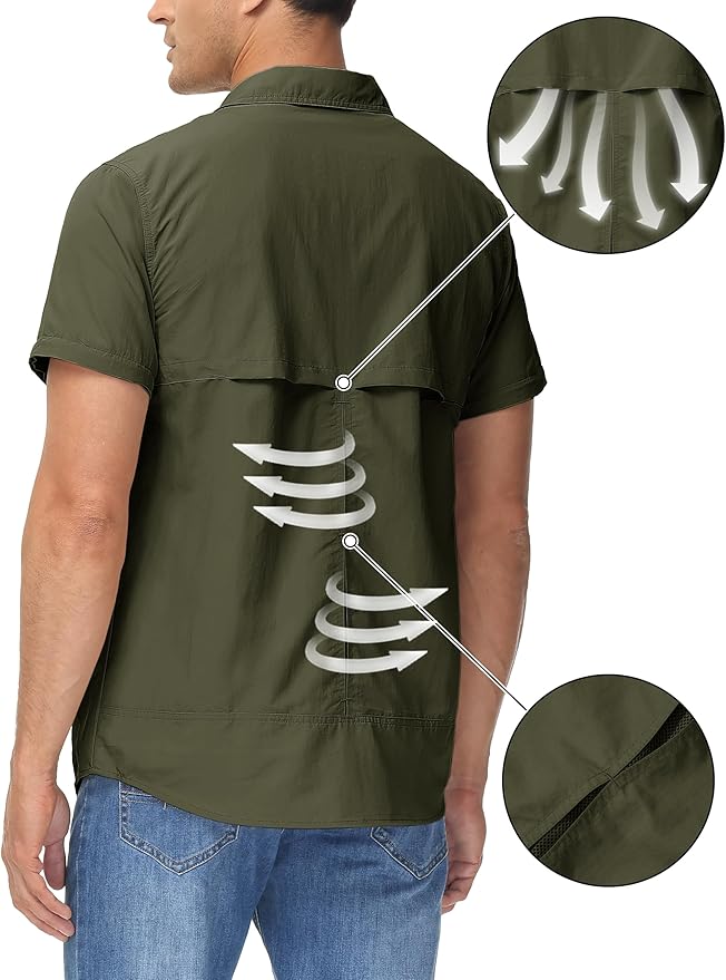 TACVASEN Men's Convertible Long Sleeve Fishing Shirts Lightweight Quick Dry Button Up Tactical Sun Shirts for Safari Hiking