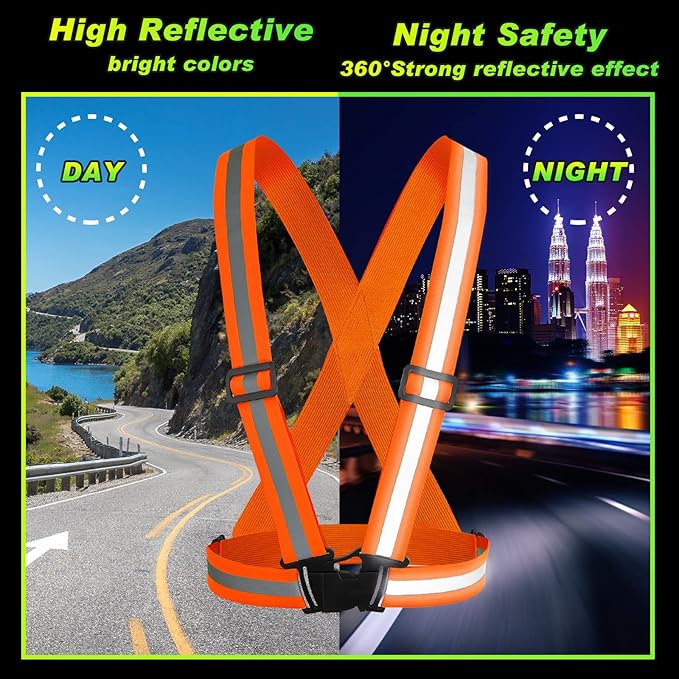 Hercicy 12 Pcs Reflective Vest High Visibility Safety Vests, Adjustable Running Gear Straps Lightweight Reflector for Construction (Orange)