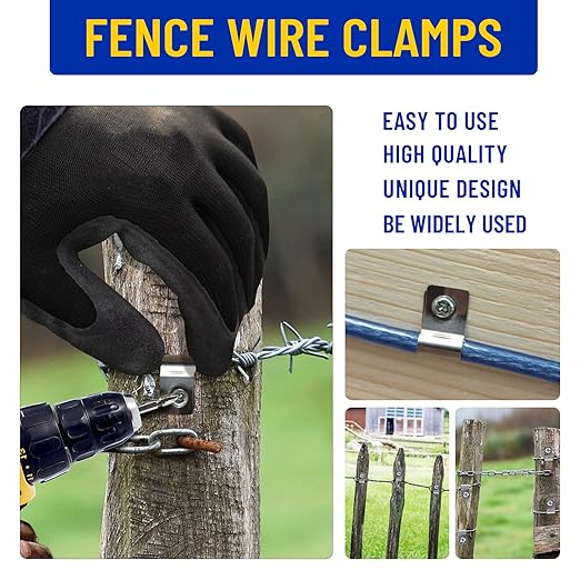 Fence Wire Clamps Agricultural Fencing Mounting Clips, Stainless Steel Wire Clips with Screws for Welded Wire to Wood, Metal or Vinyl Fence (100)