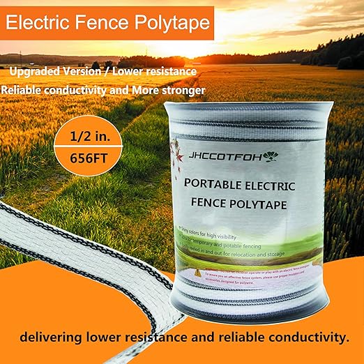 Electric Fence Polytape, 5 Strands of Electrical Conductors Poly Electric Fence Tape, 656 Feet Roll
