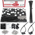 smseace 360Pcs Strong Back-Glue Self Adhesive Black Cable Zip Tie Mounts Kit with 6inch Zip Ties and Screws, UV Protection Outdoor Sticky Wire Fasteners Cable Clips Management
