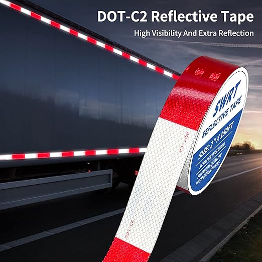 SWRT DOT-C2 Reflective Tape 2 Inch x 200 Feet Red White Reflective Tape Outdoor Waterproof Conspicuity Strong Adhesive Reflector Tape Warning Safety Tape for Vehicles Trailers Boats Signs