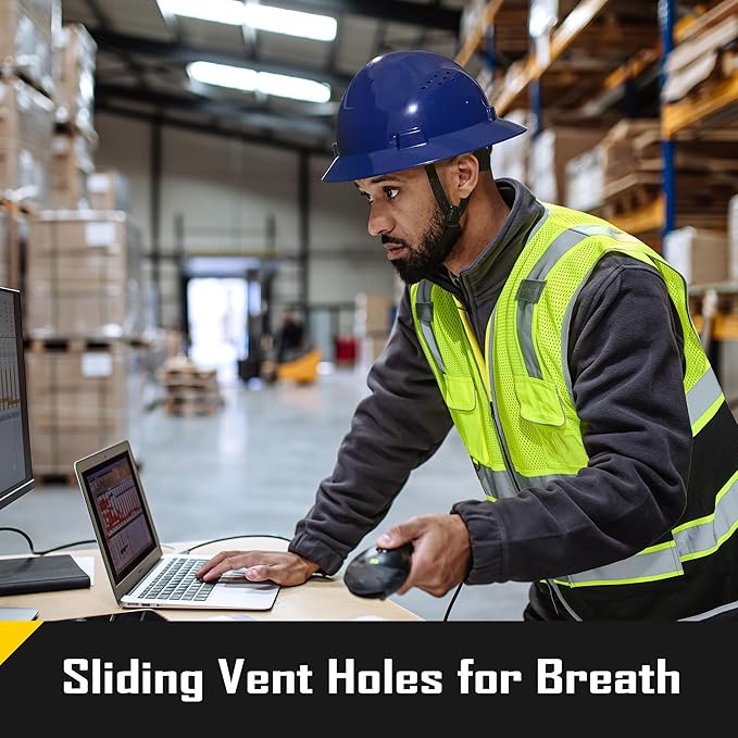 COOLJOB Full Brim Hard Hat, OSHA Construction Work Approved, HDPE Safety Helmet with 4 Point Adjustable Ratchet Suspension, Class E, G & C