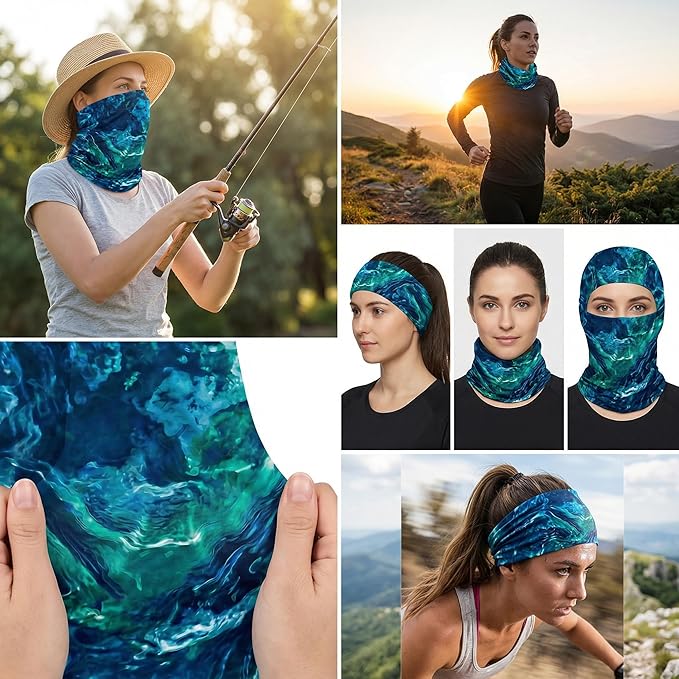 UPF 50 Sun Protection Neck Gaiter - 13-in-1 Multifunctional Face Cover for Hiking, Fishing, Cycling