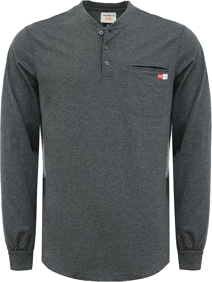 TICOMELA FR Shirts for Men 6oz Flame Retardant Mesh Breathable T-Shirt NFPA2112 Fire Retardant Henley Shirts