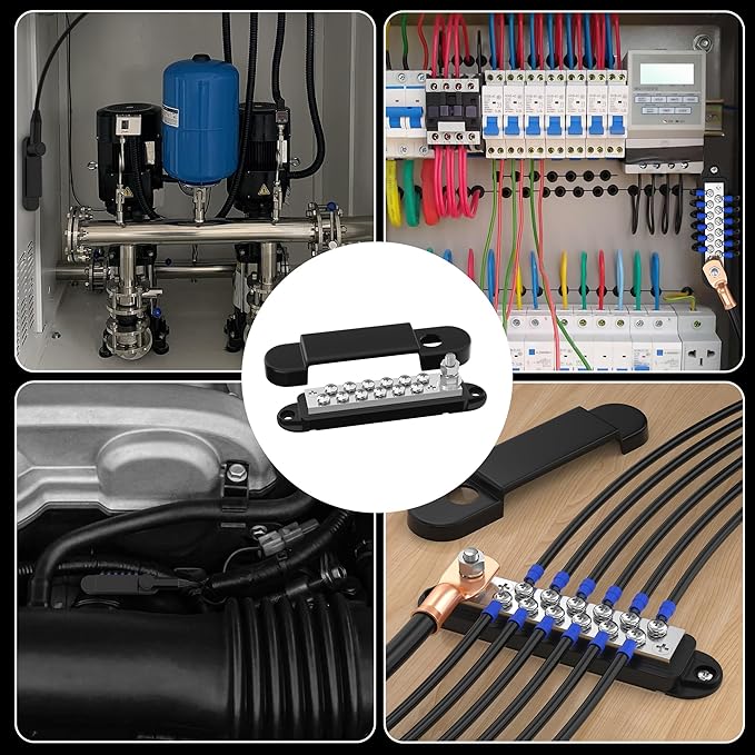 Marine Bus Bar 12V 150A Power Distribution Block 1/4" Stud & 12 x #8 Terminal Screws 12 Volt DC Ground Battery Bus Bar for Boat Automotive Solar