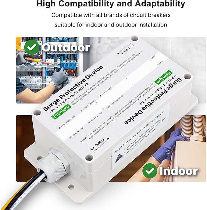 FHSPD60 Whole House Surge Protector FS60 Surge Protector Whole House Surge Protection Device Rated for 60,000 Amps, Whole Home Surge Protector, Indoor/Outdoor Use, 120/240V
