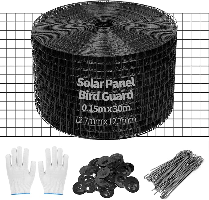 Solar Panel Bird Mesh Kit 6in x 100ft，Bird Deterrent PVC Wire, Bird Guard for Solar Panel Proofing to Prevent Pigeons Nesting Under Roof Solar Panels