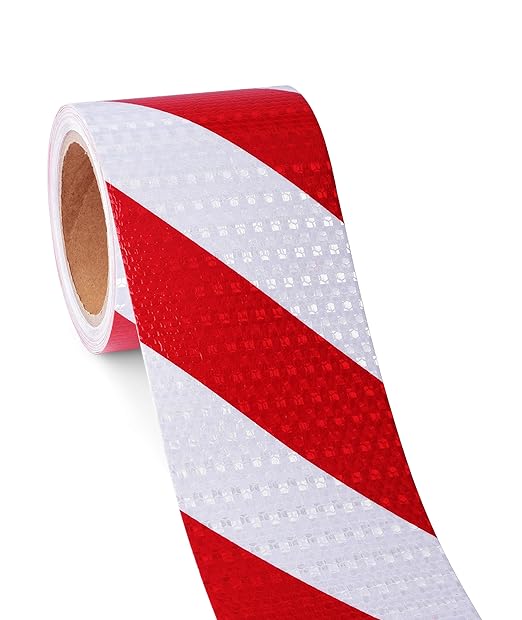 Reflective Tape, Waterproof Self Adhesive Dot Reflective Tape Outdoor Safety Caution Reflector for Trailers, Bikes, Cars（Red White, 4 Inch x 32.8 Feet）