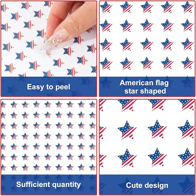 JarThenaAMCS 2400Pcs Patriotic Mini Sticker Star Flag Paper Decal 4th of July Self-Adhesive Sticker for Independence Day Planner Reward Envelope Scrapbook DIY Supplies, 0.5 in