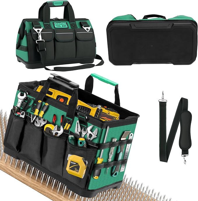 Tool Bag, 16 Inch Molded Bottom Toolbag, 18-Pocket Heavy Duty Portable Waterproof Toolbox, Soft Handle Tool Organizer for Mechanics, DIY, Valentines Day Gifts for Him Dad Men