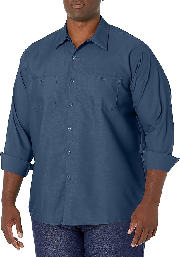 Red Kap Men's Long Sleeve Industrial Work Shirt | Moisture Wicking Button Up, Wrinkle Resistance Fights Fading & Stains