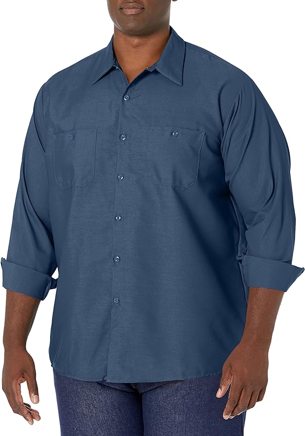 Red Kap Men's Long Sleeve Industrial Work Shirt | Moisture Wicking Button Up, Wrinkle Resistance Fights Fading & Stains