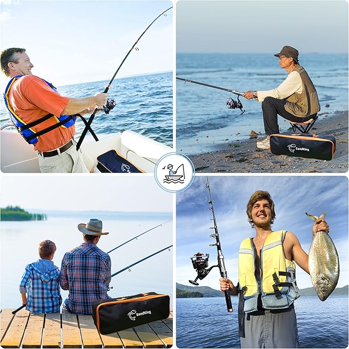 Fishing Pole Kit, Carbon Fiber Telescopic Fishing Rod and Reel Combo with Spinning Reel, Line, Bionic Bait, Hooks and Carrier Bag, Fishing Gear Set for Beginner Adults