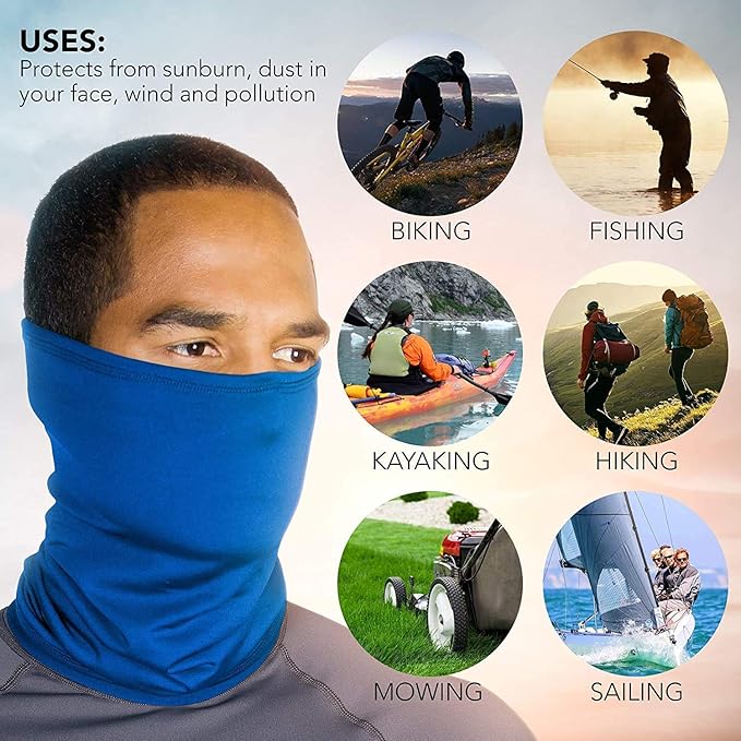 UPF 50+ Neck Gaiter – UV Sun Protection Face Mask, Balaclava, Headband & Scarf – Cooling, Breathable Fabric