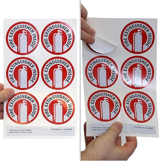 SmartSign Fire Extinguisher Inside Stickers | 2.75" x 2.75" Engineer Grade Reflective Labels with Aggressive Adhesive, Pack of 6
